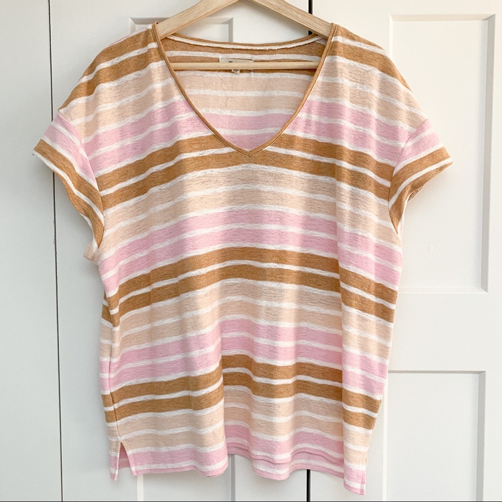 Madewell Skyline V-neck Boxy Tee Striped size XL